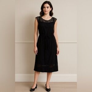 Gucci 70’s Vintage Suede Leather Black Dress Size 42 Open Knit Crochet Rope Belt